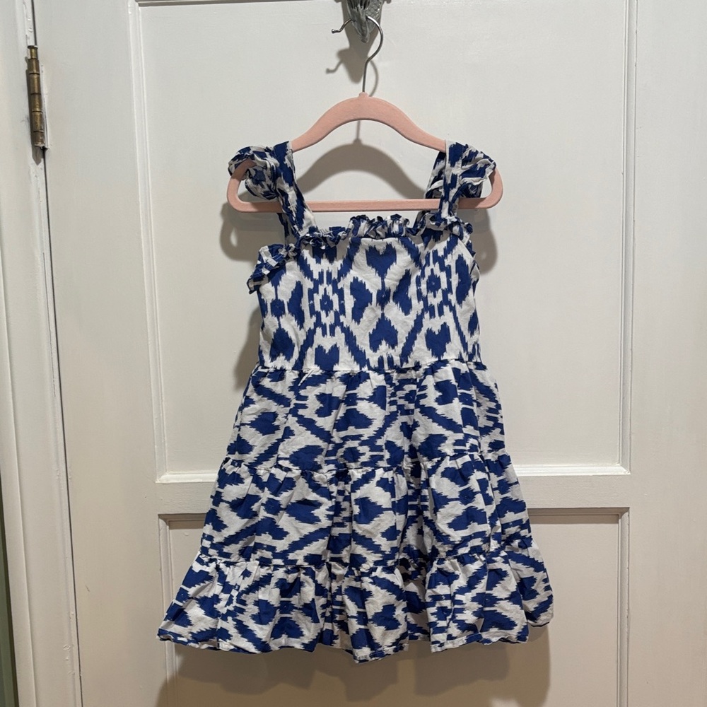 Janie and Jack Blue and White Ikat print sundress size 5